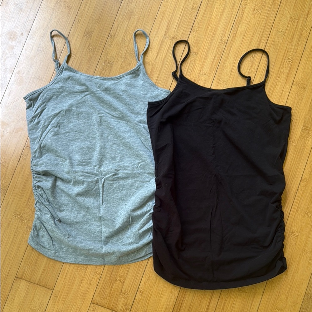 Women's Black and Gray Maternity Spaghetti Strap Tops - Small